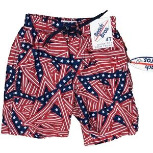Beach Bros Angled Flag Toddler Swim Trunks Boys sz 4T American Flag Red